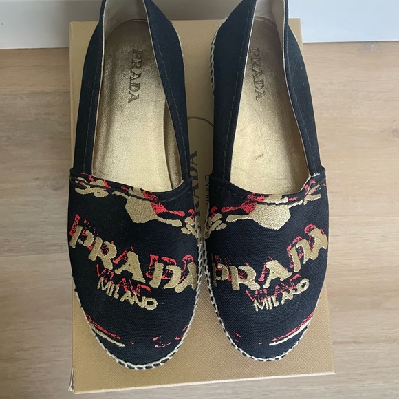 Prada Black and Gold Espadrilles - Picture 1 of 6